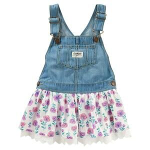 OshKosh B'Gosh Overall Dress Denim Jumpsuit Summer 24 M Baby Toddler Girls